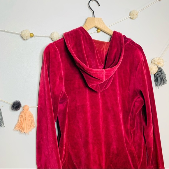 VINTAGE y2k preppy maroon velour sweatshirt zip up hoodie - Picture 7 of 11